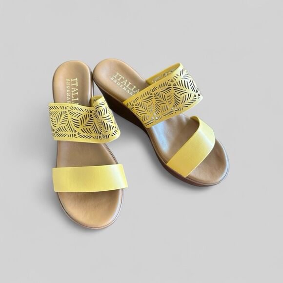 Italian Shoe Makers Women’s Sandals Yellow Size 8 Platform Wedge Italy Straps - Picture 4 of 9